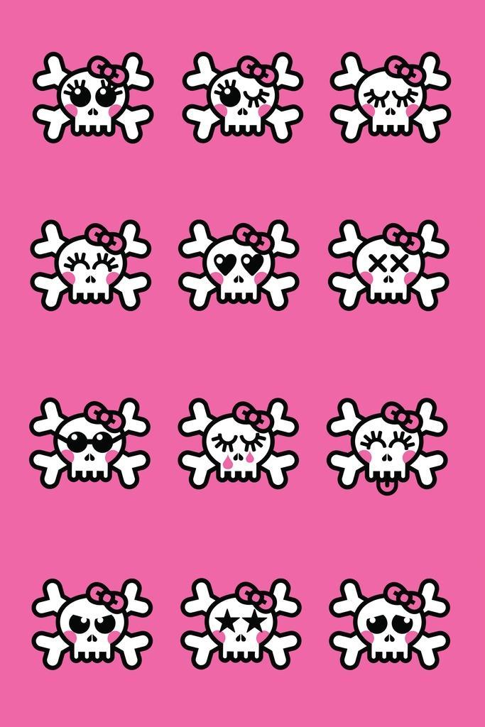 Cute Emo Skulls Graphic Art | Pink & Black Illustration | Modern Pop Art Poster - Graphic & Art Poster