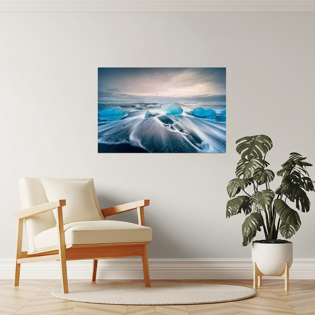 Jokulsarlon Glacial Lake Poster | Iceland Iceberg Photography | Winter Landscape Wall Art