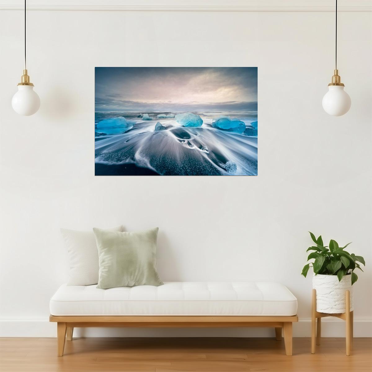 Jokulsarlon Glacial Lake Poster | Iceland Iceberg Photography | Winter Landscape Wall Art