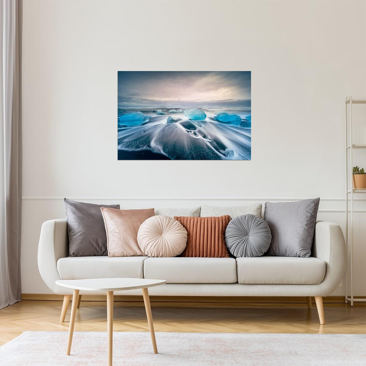 Jokulsarlon Glacial Lake Poster | Iceland Iceberg Photography | Winter Landscape Wall Art