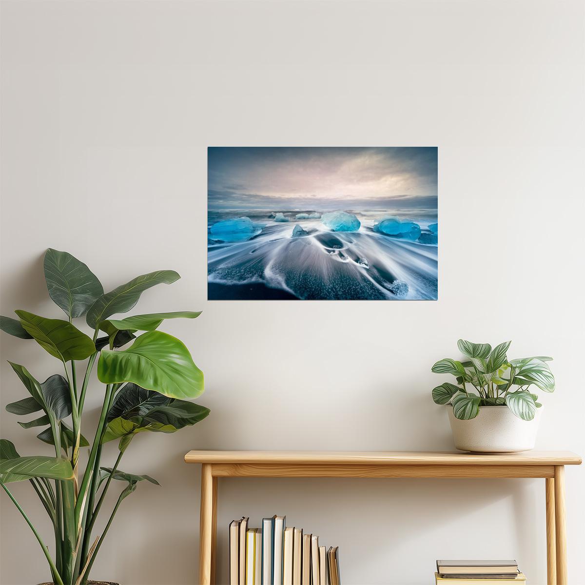 Jokulsarlon Glacial Lake Poster | Iceland Iceberg Photography | Winter Landscape Wall Art