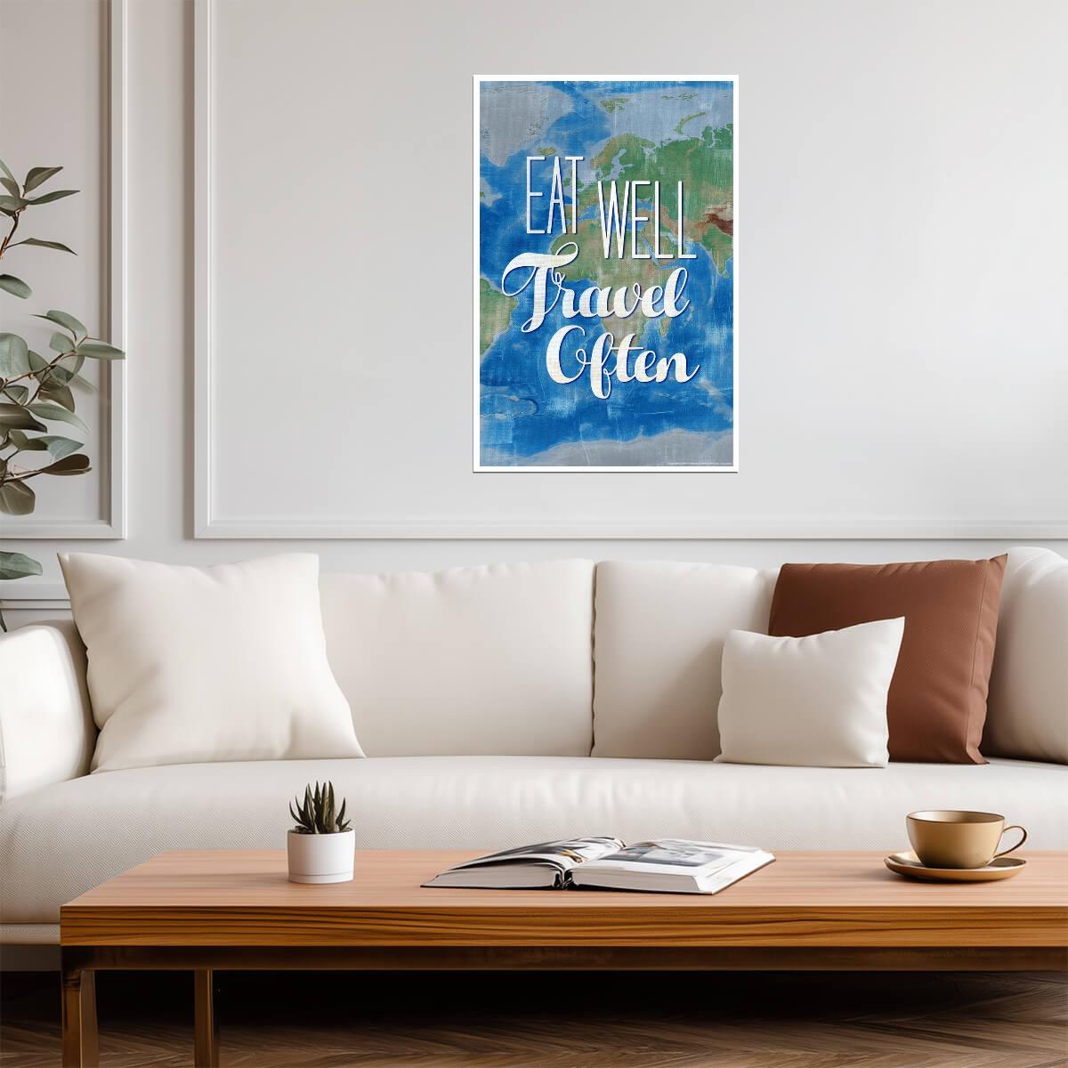 Eat Well Travel Often | Inspirational Lifestyle Quote Poster | Minimalist Typography Art - Type & Quotes Poster