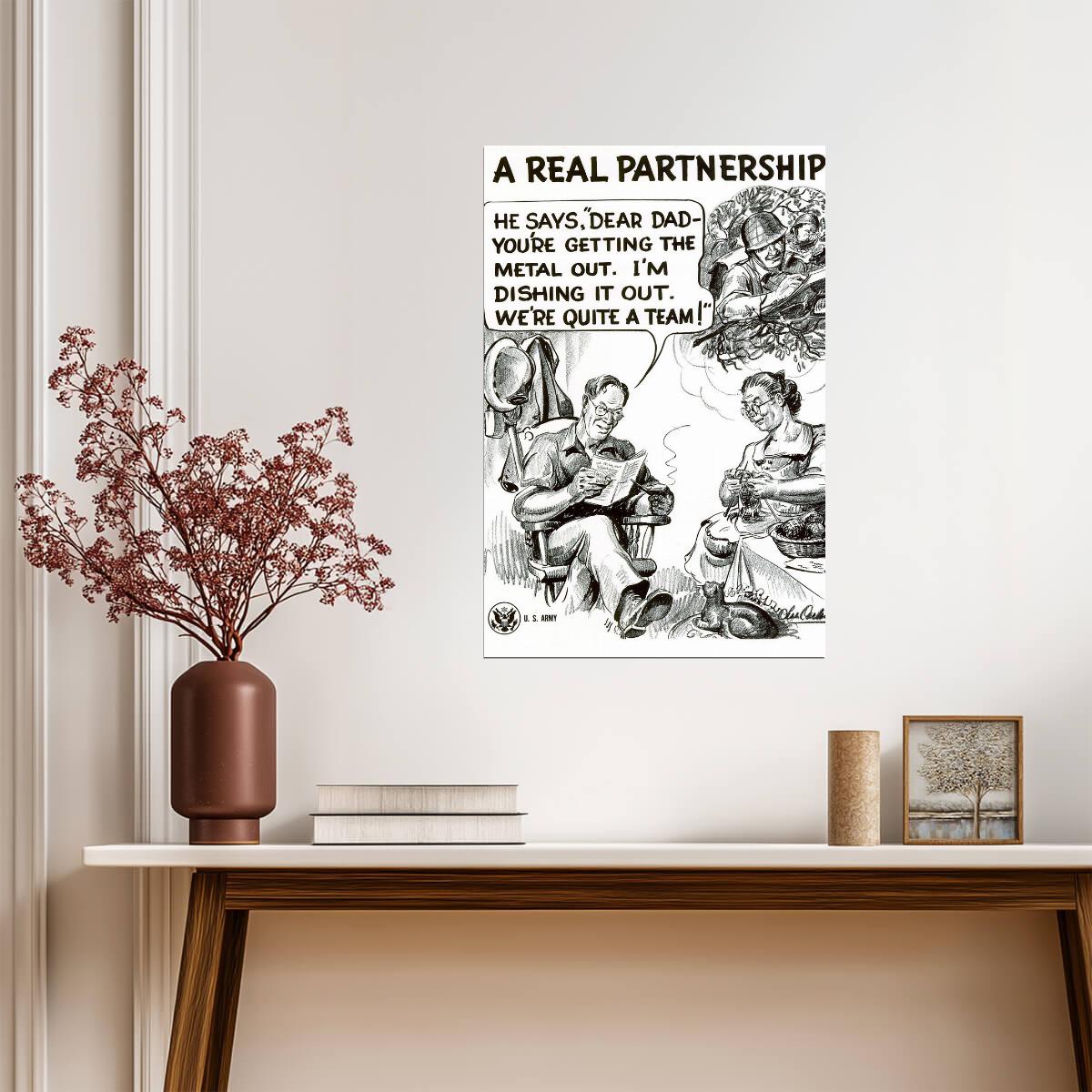 "A Real Partnership" | WWII War Production Poster | Labor and Management Art - Vintage & Retro Poster