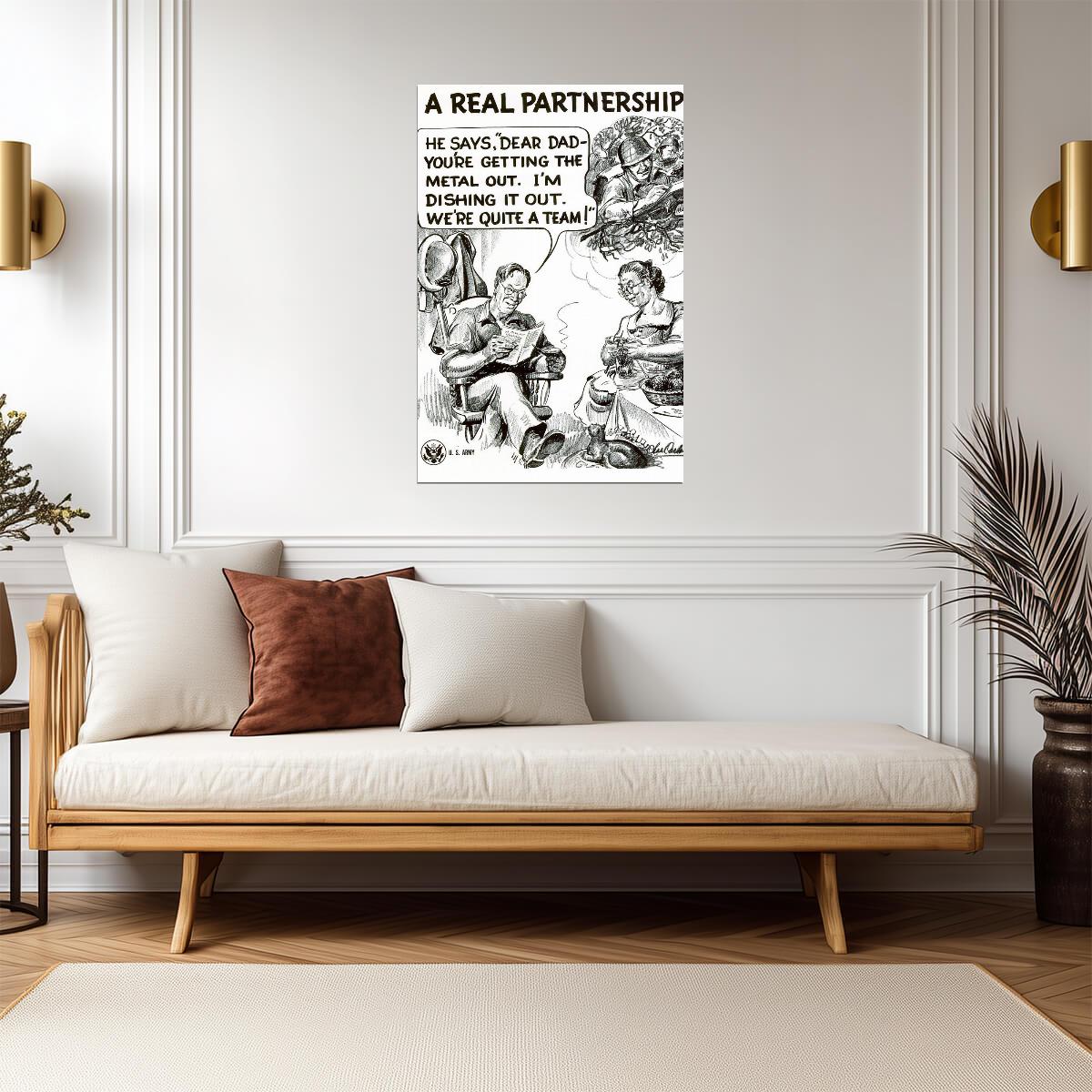 "A Real Partnership" | WWII War Production Poster | Labor and Management Art - Vintage & Retro Poster