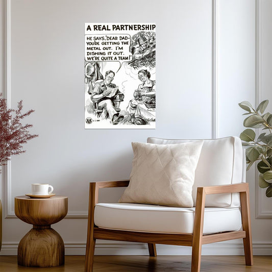 "A Real Partnership" | WWII War Production Poster | Labor and Management Art - Vintage & Retro Poster