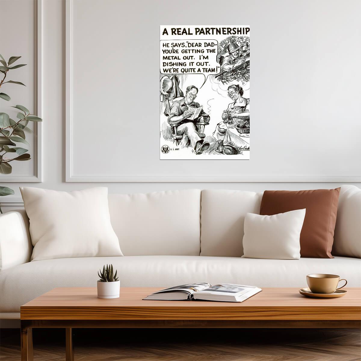 "A Real Partnership" | WWII War Production Poster | Labor and Management Art - Vintage & Retro Poster