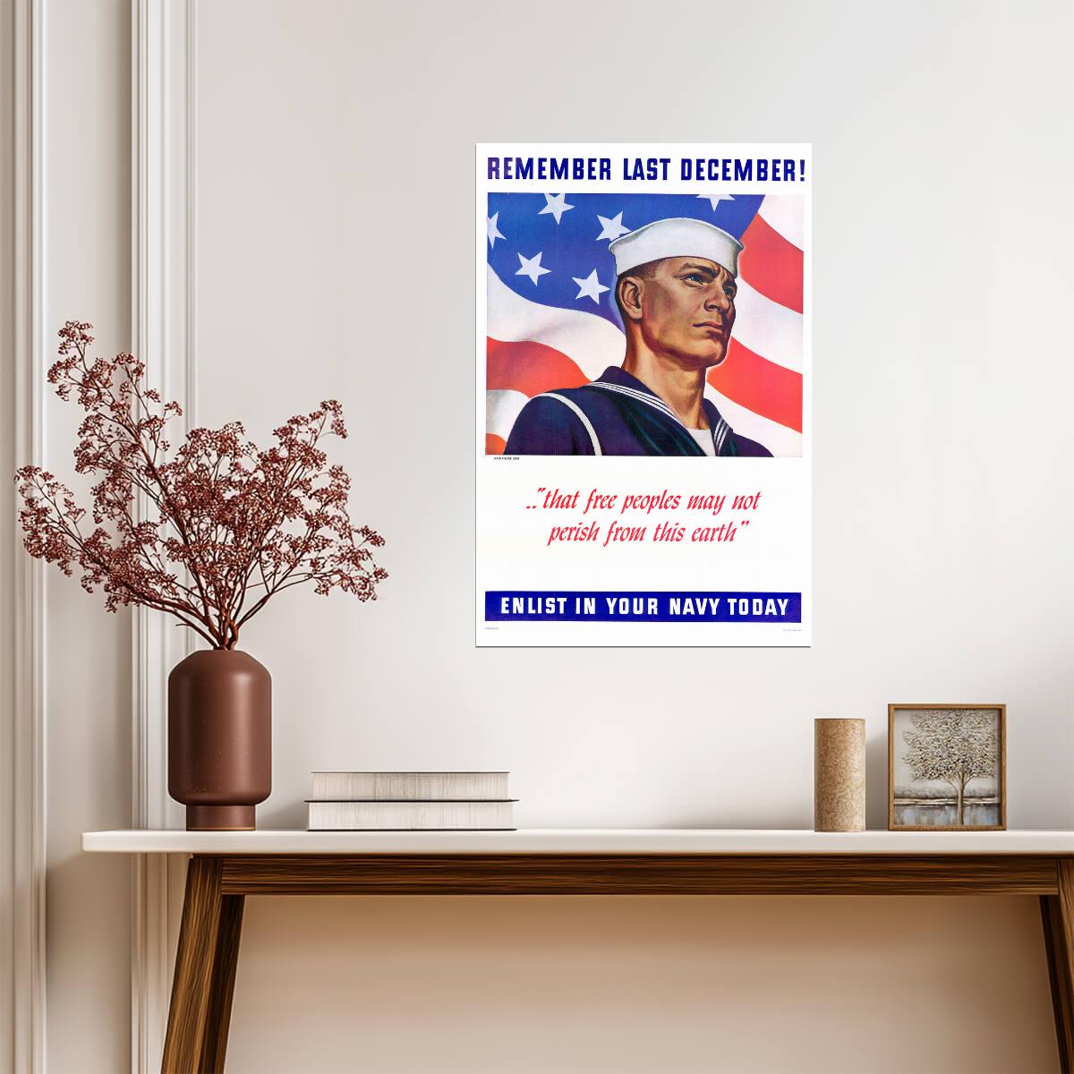 "Remember Last December - Enlist in Your Navy Today" | Pearl Harbor Poster | WWII Recruitment - Vintage & Retro Poster