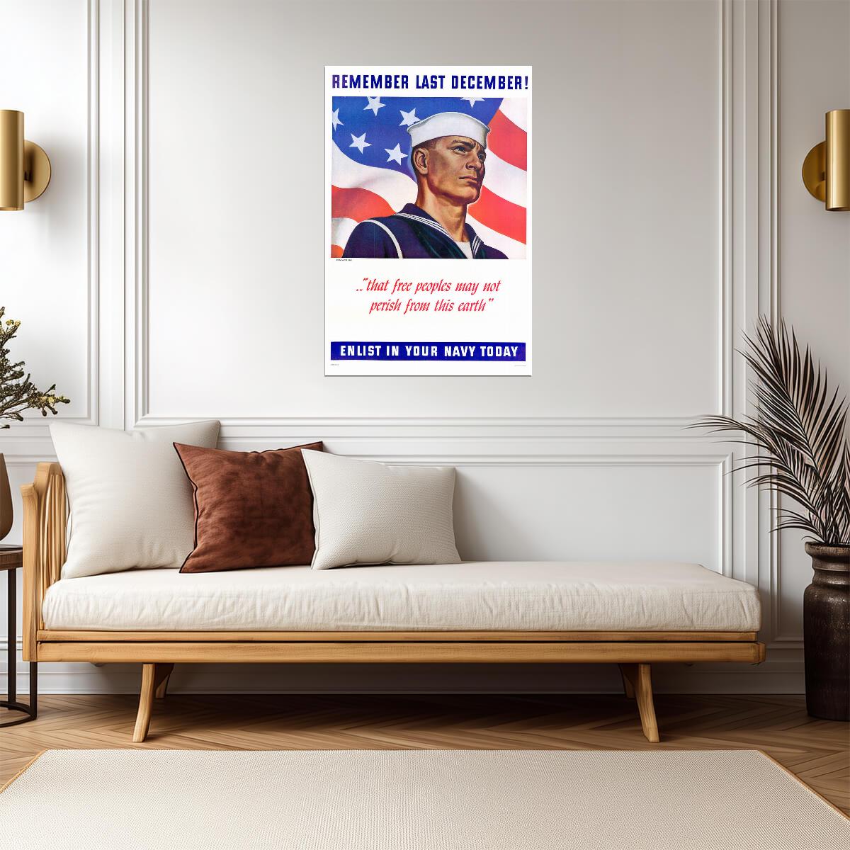"Remember Last December - Enlist in Your Navy Today" | Pearl Harbor Poster | WWII Recruitment - Vintage & Retro Poster