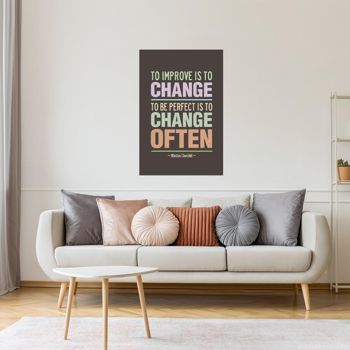 To Improve Is to Change | Winston Churchill Motivational Poster