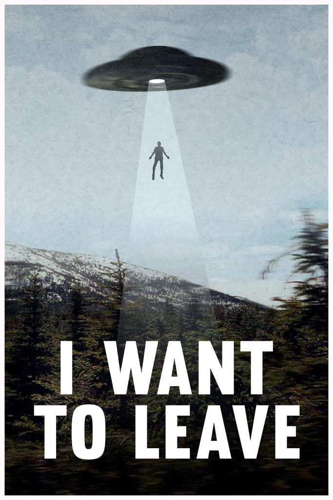 "I Want To Leave" UFO Abduction | Funny Quote Poster | Sci-Fi Humor Wall Art