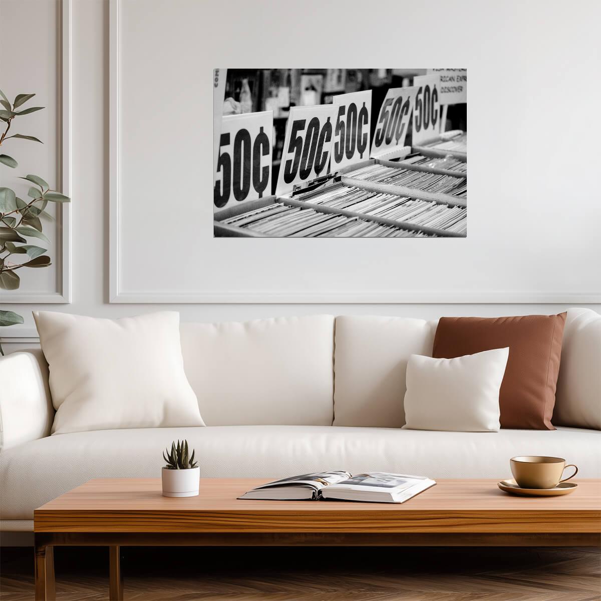 "50 Cents" Vintage Bookstore Sign | Black and White Photography | Retro Wall Art Poster - Vintage & Retro Poster