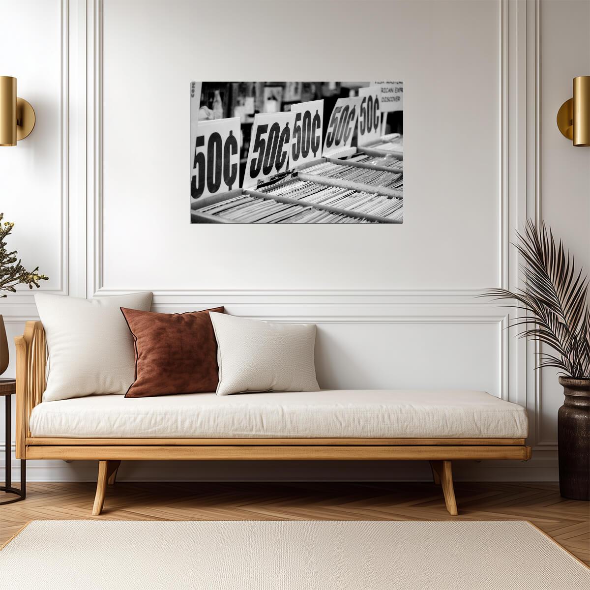 "50 Cents" Vintage Bookstore Sign | Black and White Photography | Retro Wall Art Poster - Vintage & Retro Poster