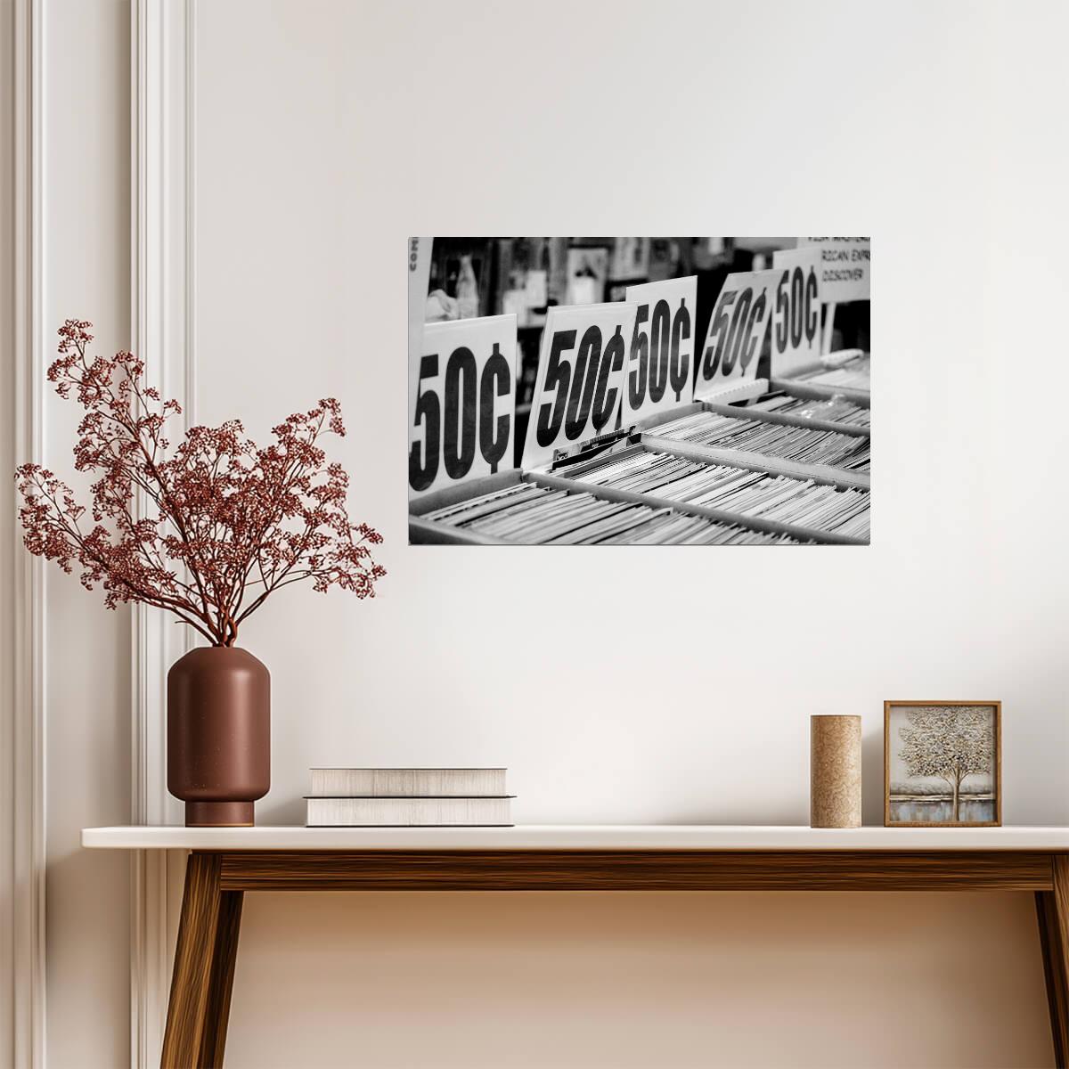 "50 Cents" Vintage Bookstore Sign | Black and White Photography | Retro Wall Art Poster - Vintage & Retro Poster
