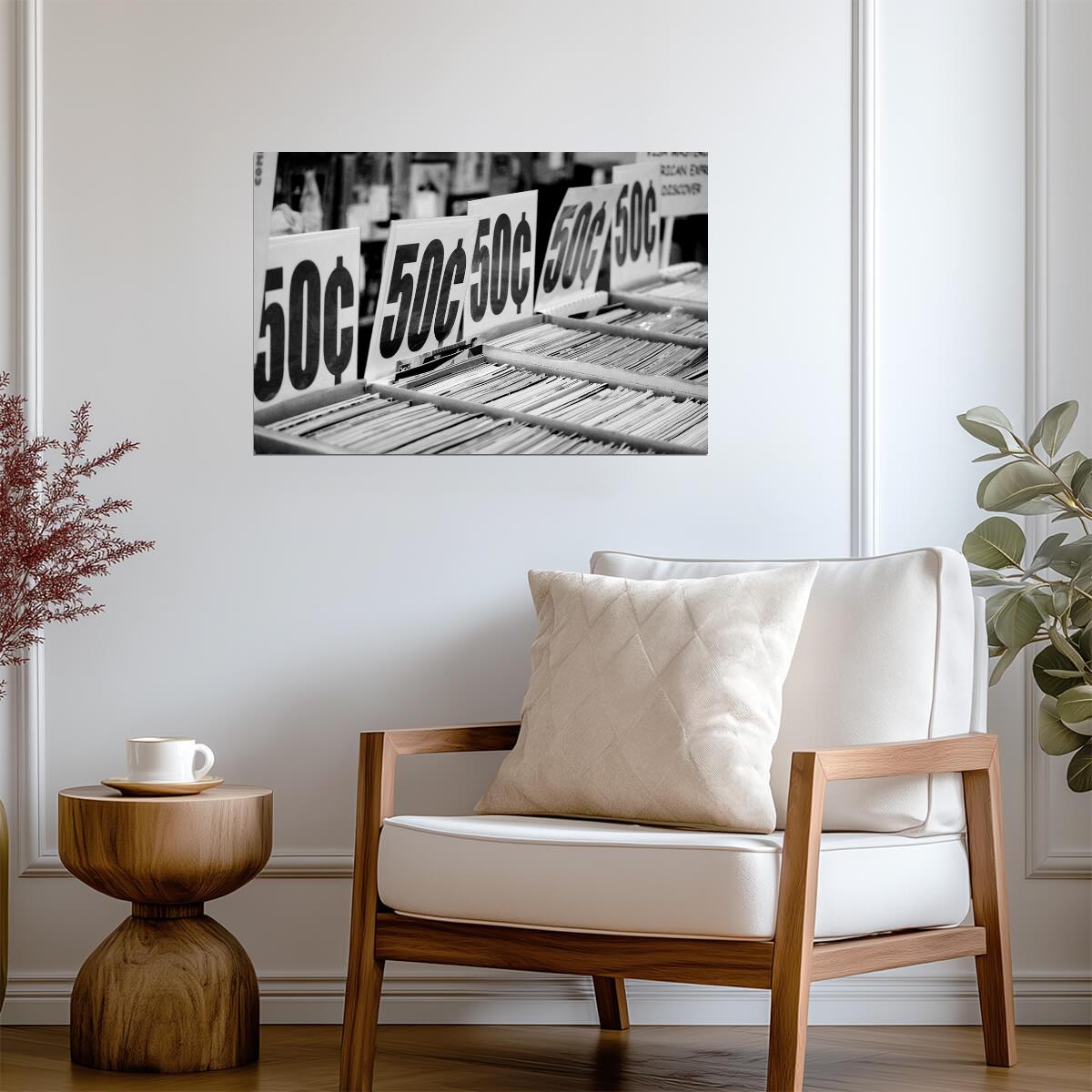 "50 Cents" Vintage Bookstore Sign | Black and White Photography | Retro Wall Art Poster - Vintage & Retro Poster