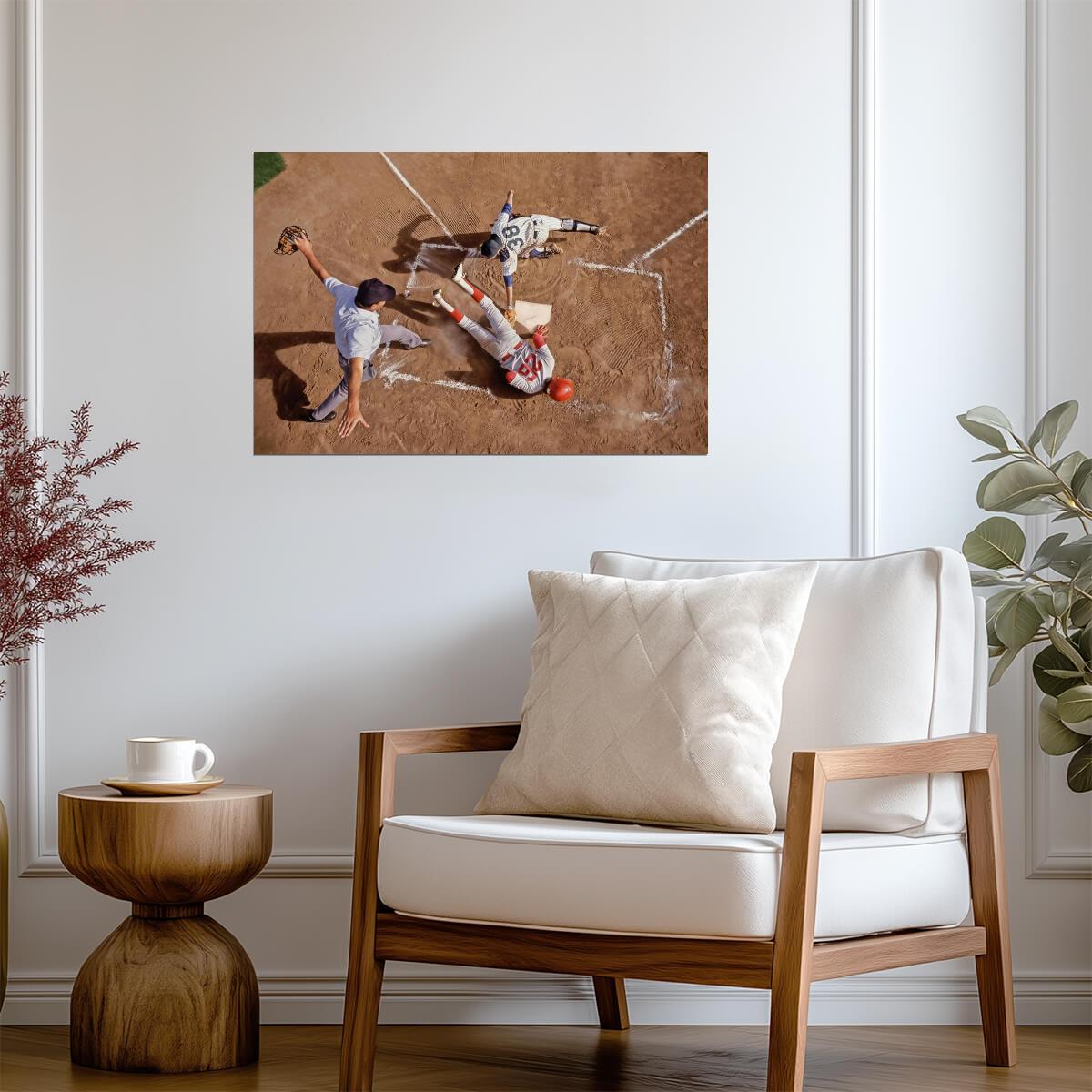 Safe at Home Plate | Vintage Baseball Photography | Umpire's Call Action Poster - Sports Poster