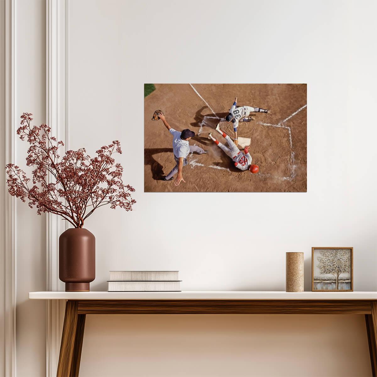 Safe at Home Plate | Vintage Baseball Photography | Umpire's Call Action Poster - Sports Poster