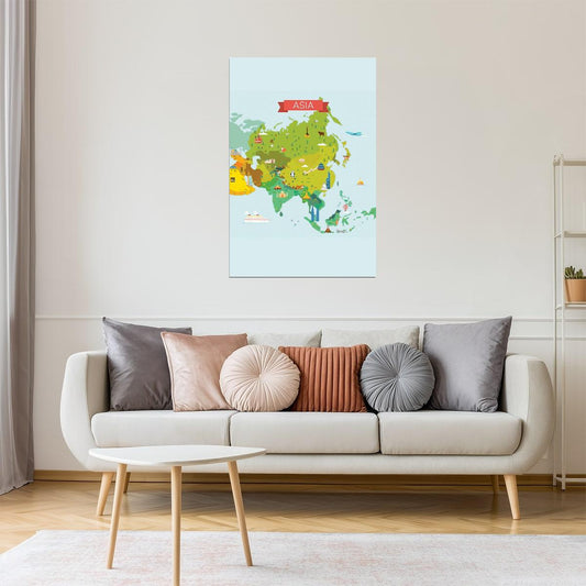 Asia Map | Illustrated Classroom Map with Icons Poster