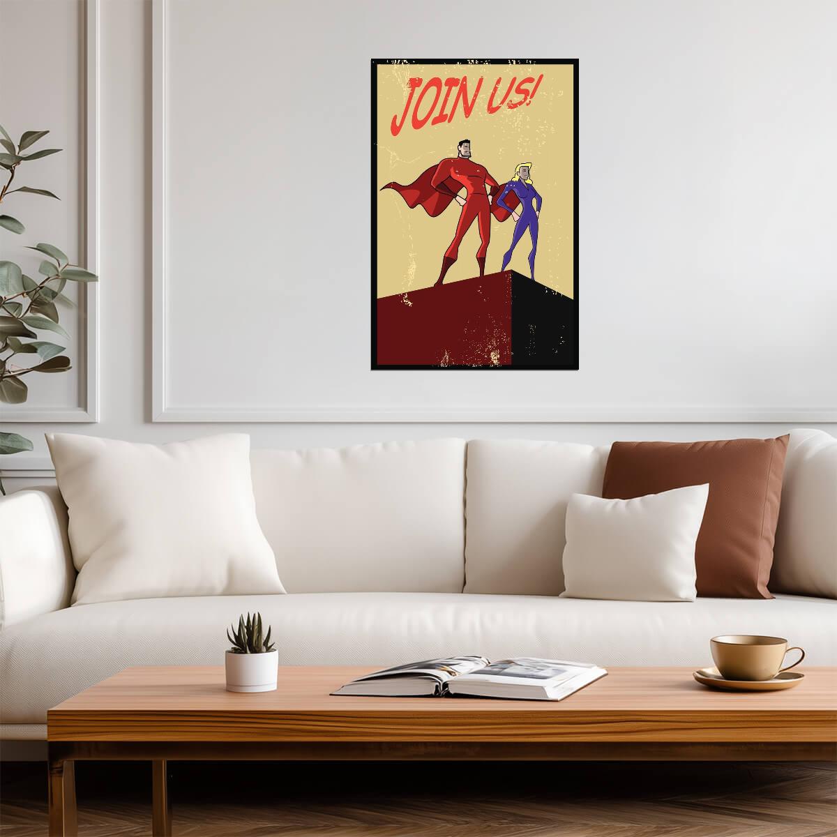 Superhero Couple Recruitment | Join Us! Poster | Retro Comic Style Propaganda Art - Vintage & Retro Poster