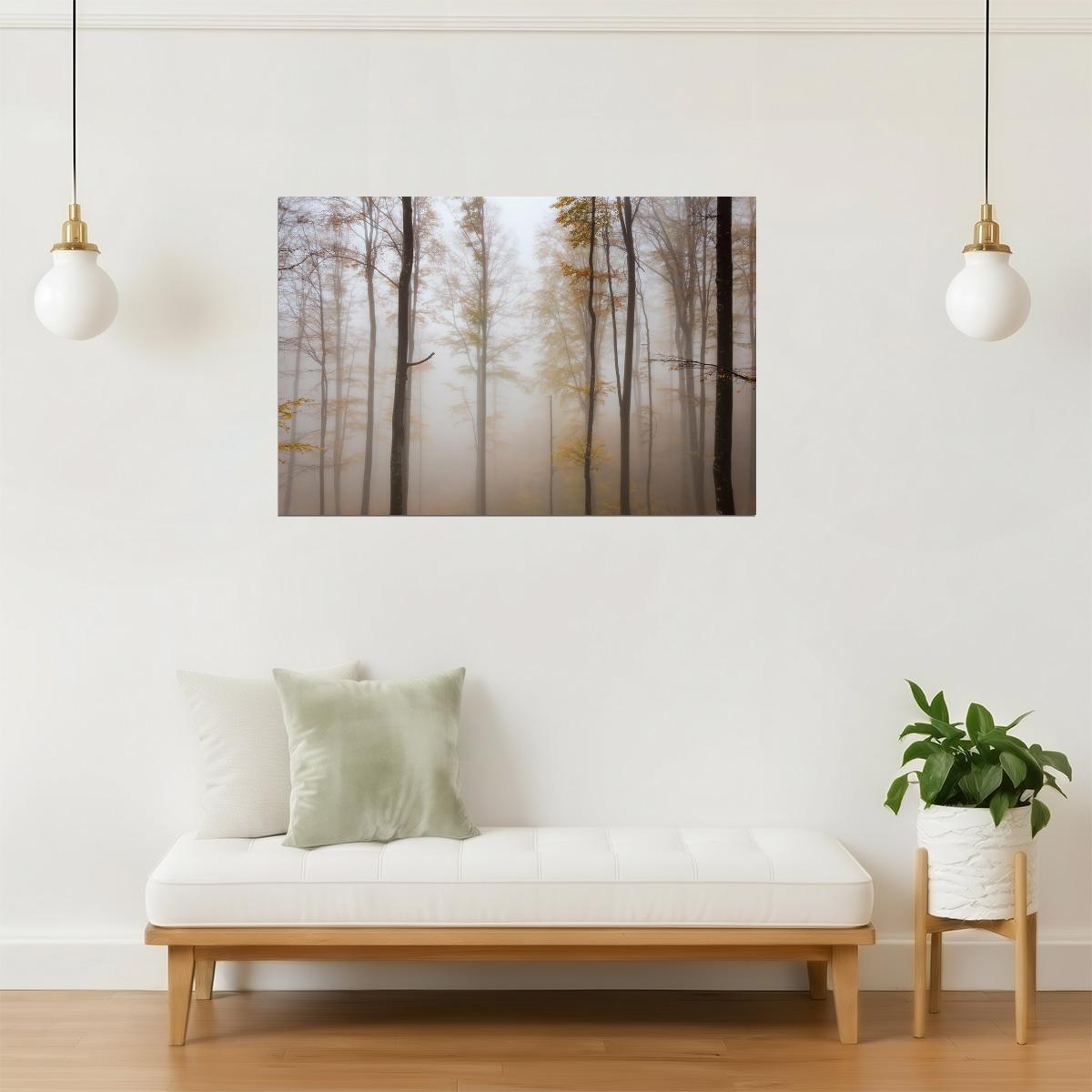 Misty Autumn Forest Poster | Beech Tree Photography | Ethereal Landscape Wall Art