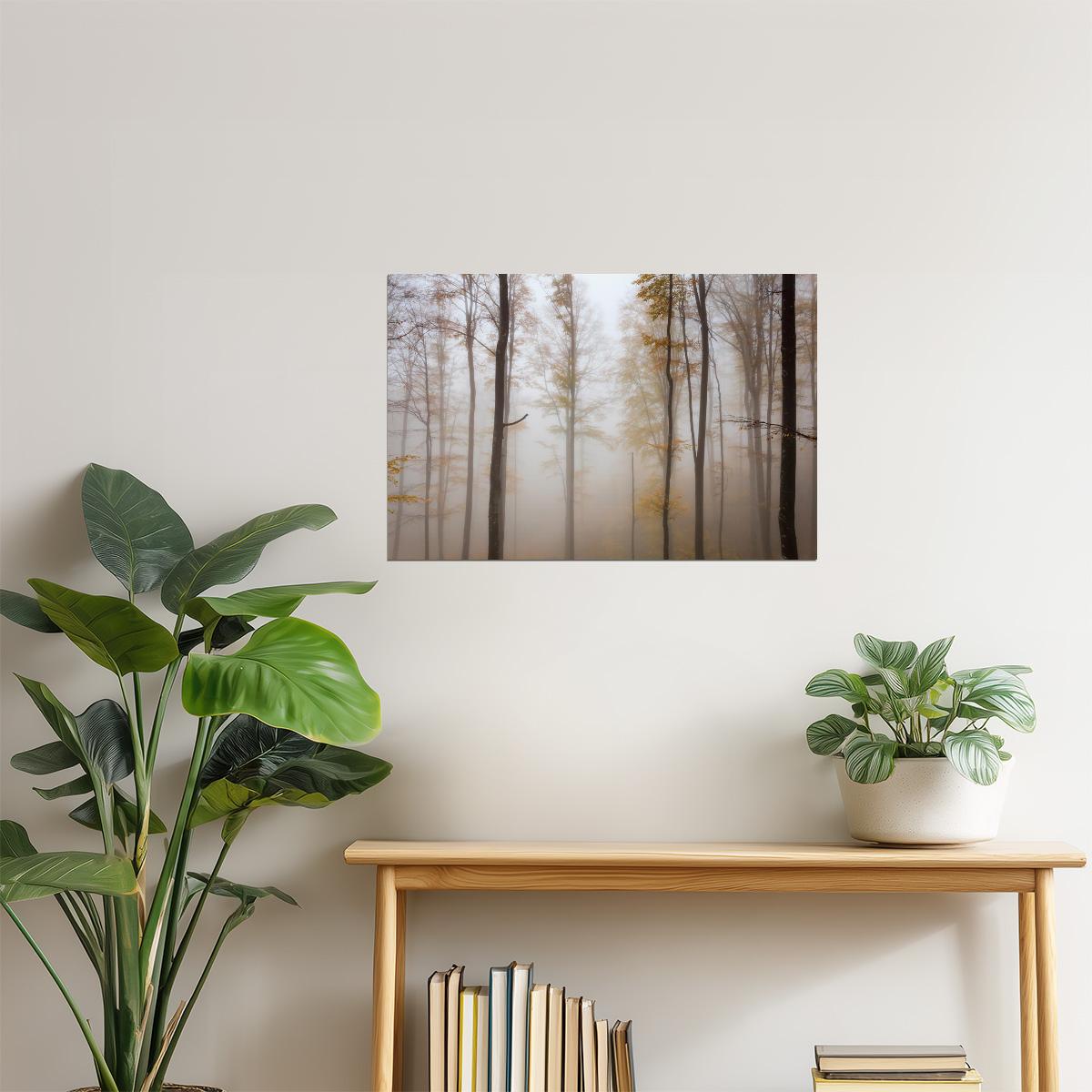 Misty Autumn Forest Poster | Beech Tree Photography | Ethereal Landscape Wall Art