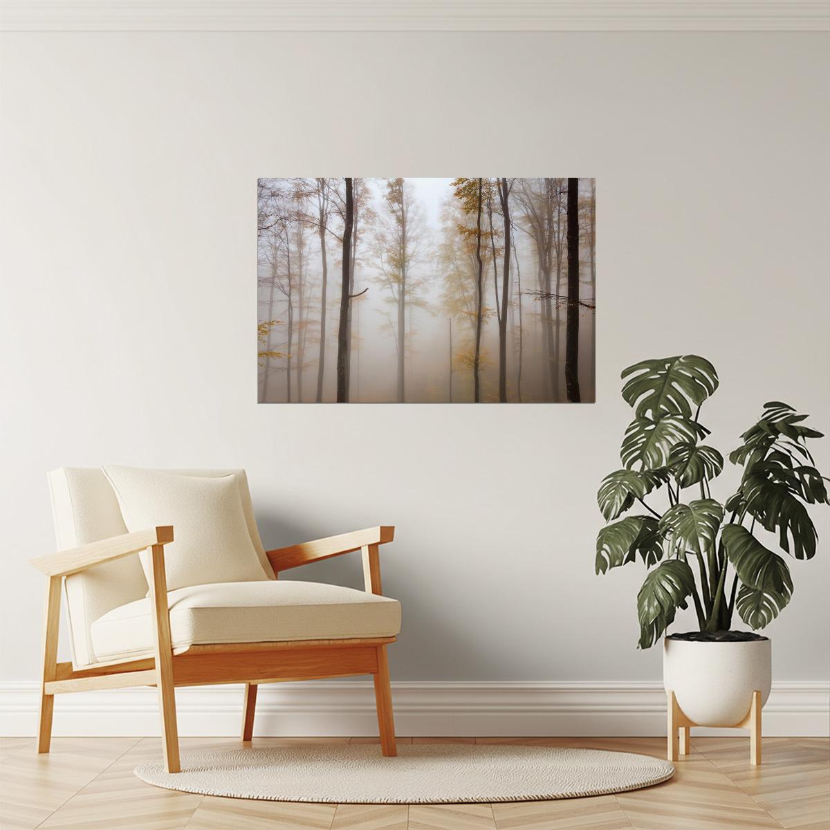 Misty Autumn Forest Poster | Beech Tree Photography | Ethereal Landscape Wall Art