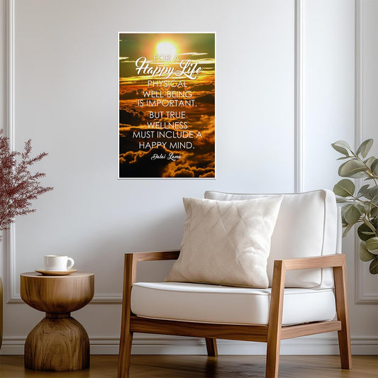 True Wellness Must Include A Happy Mind | Dalai Lama Quote Poster | Buddhist Wisdom Wall Art - Type & Quotes Poster
