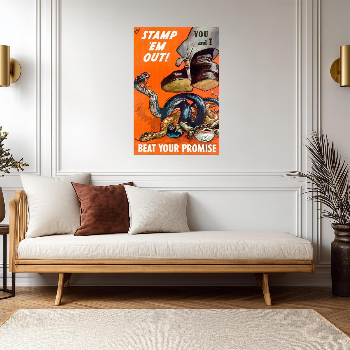 "Stamp 'Em Out! Beat Your Promise" | WWII Anti-Axis Poster | Vintage Propaganda Art - Vintage & Retro Poster
