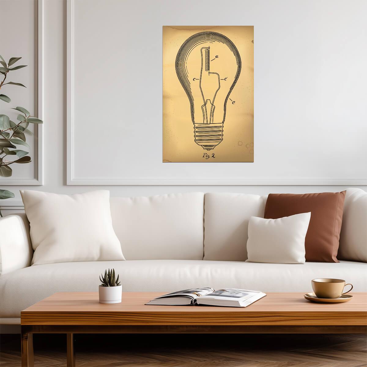 Vintage Light Bulb Patent Art | 1800s Invention Drawing | Edison Era Poster - Vintage & Retro Poster