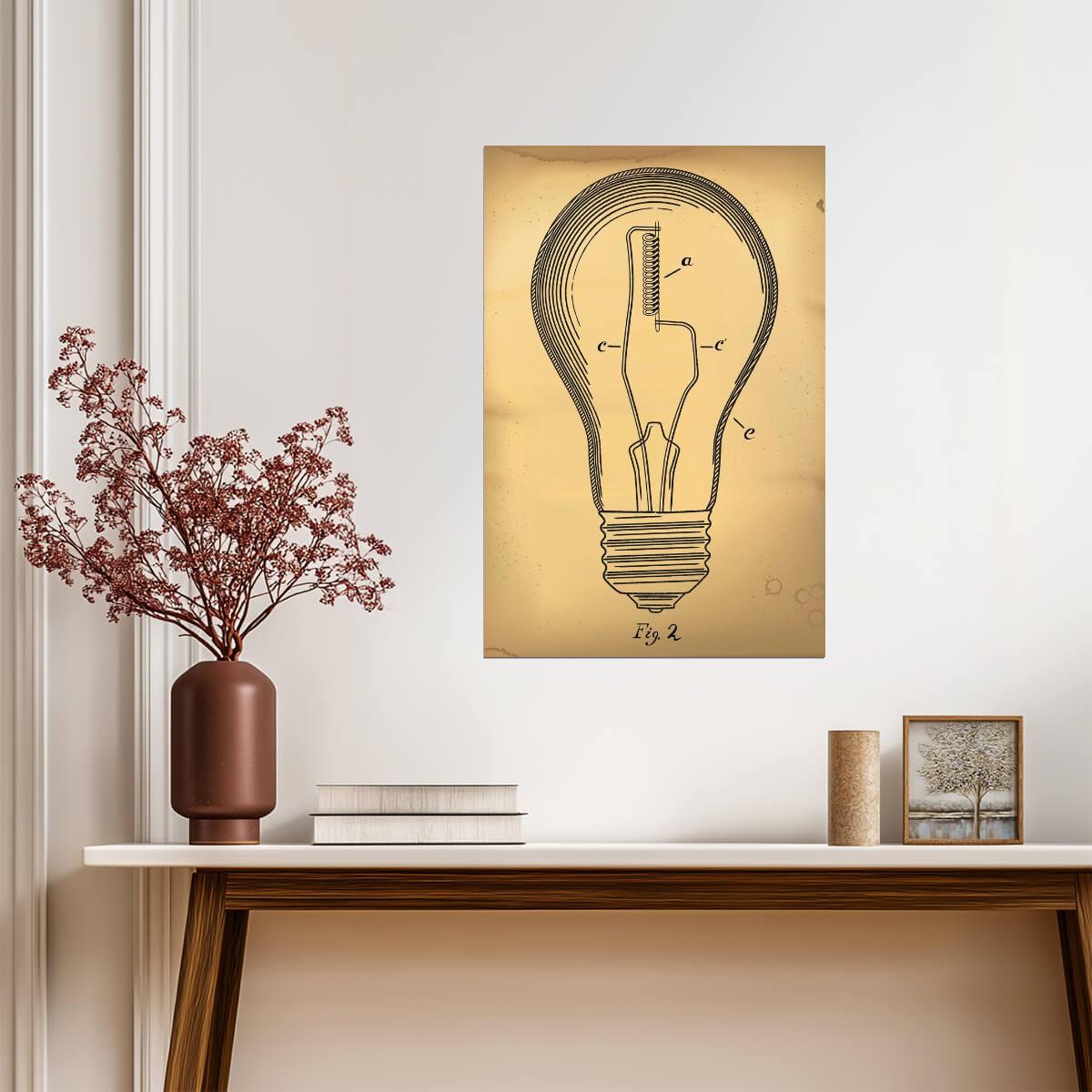 Vintage Light Bulb Patent Art | 1800s Invention Drawing | Edison Era Poster - Vintage & Retro Poster