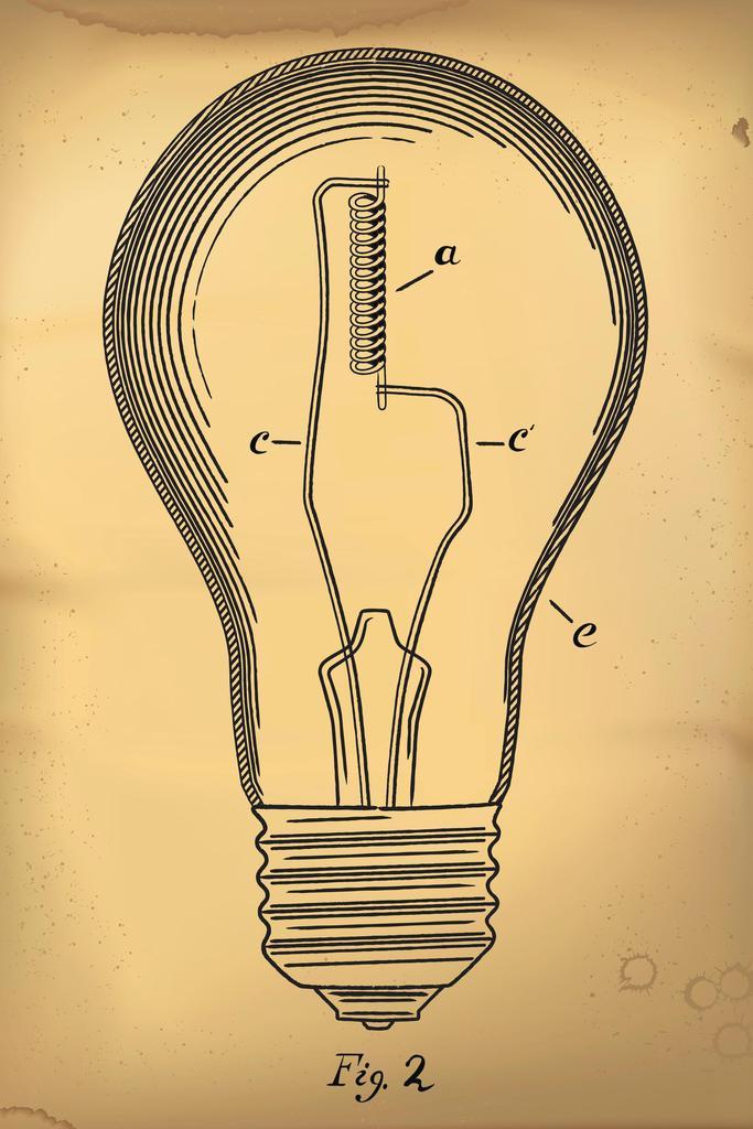 Vintage Light Bulb Patent Art | 1800s Invention Drawing | Edison Era Poster - Vintage & Retro Poster