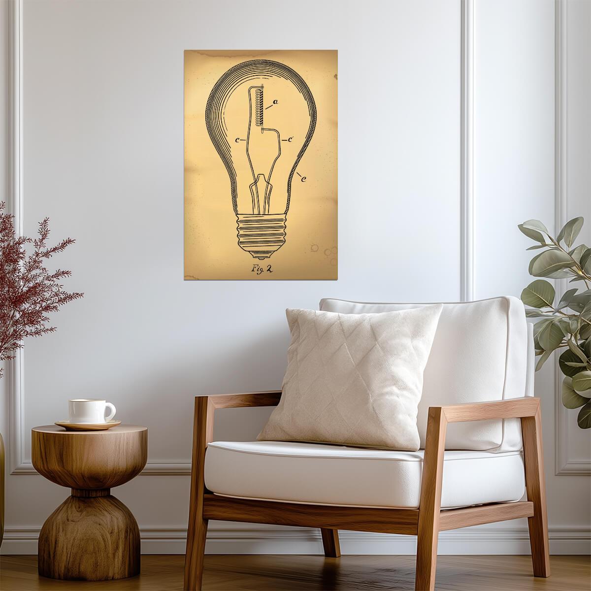 Vintage Light Bulb Patent Art | 1800s Invention Drawing | Edison Era Poster - Vintage & Retro Poster