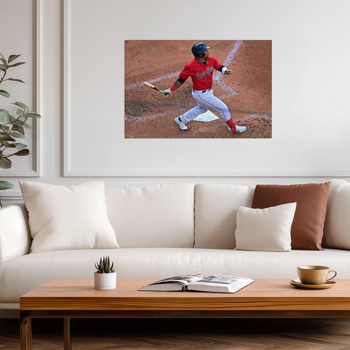 Jose Ramirez Cleveland Guardians | At Bat Action Photo | Baseball Player Poster - Sports Poster