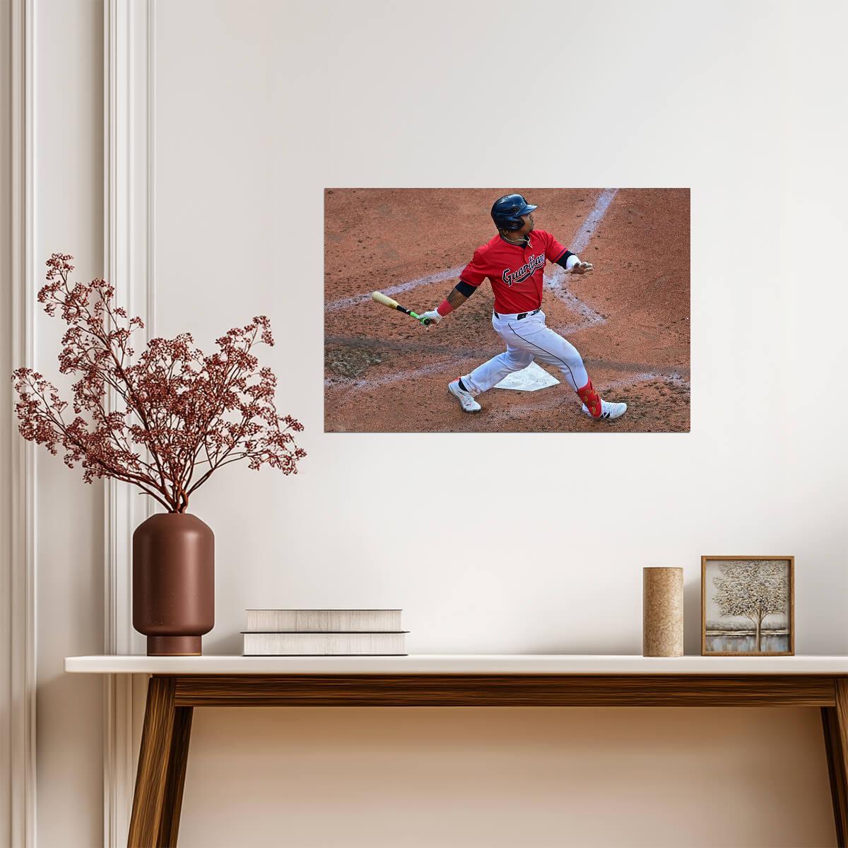 Jose Ramirez Cleveland Guardians | At Bat Action Photo | Baseball Player Poster - Sports Poster
