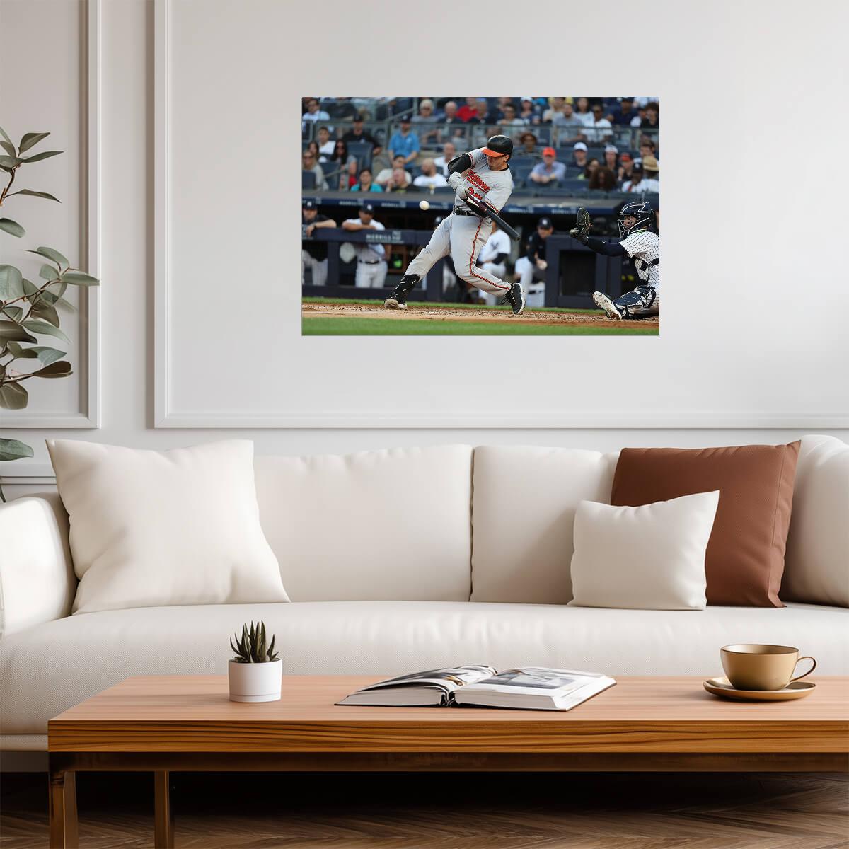 Adley Rutschman Baltimore Orioles | Hitting in Game | Baseball Catcher Poster - Sports Poster