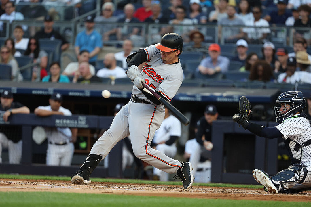 Adley Rutschman Baltimore Orioles | Hitting in Game | Baseball Catcher Poster - Sports Poster