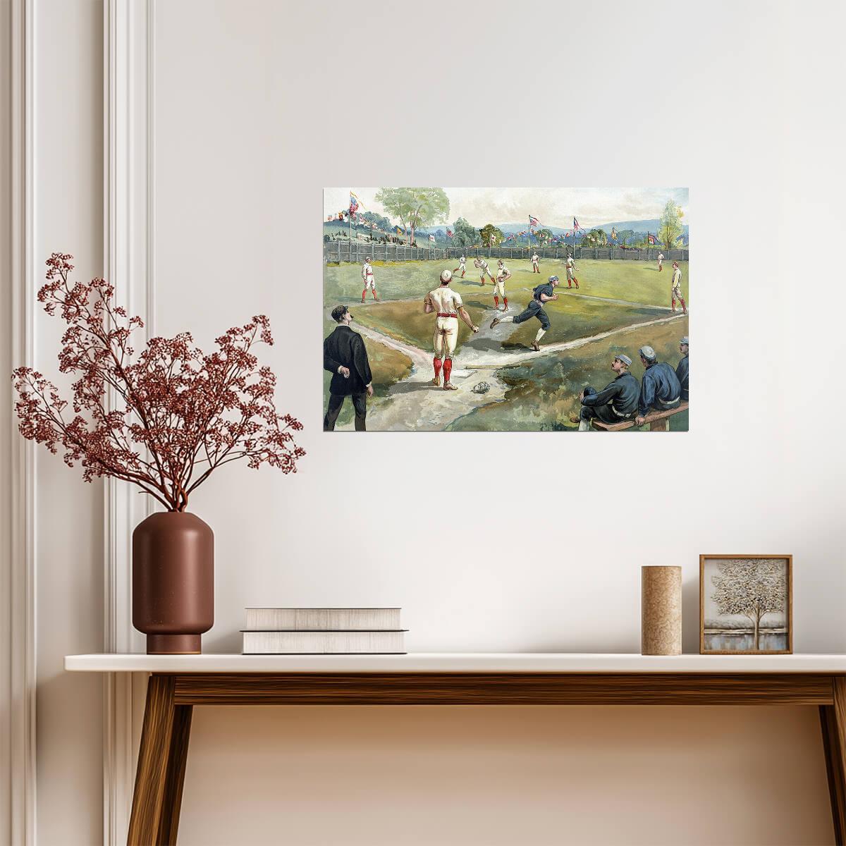 1887 Baseball Game Illustration | Vintage Sports Poster | Baseball History Wall Art - Vintage & Retro Poster