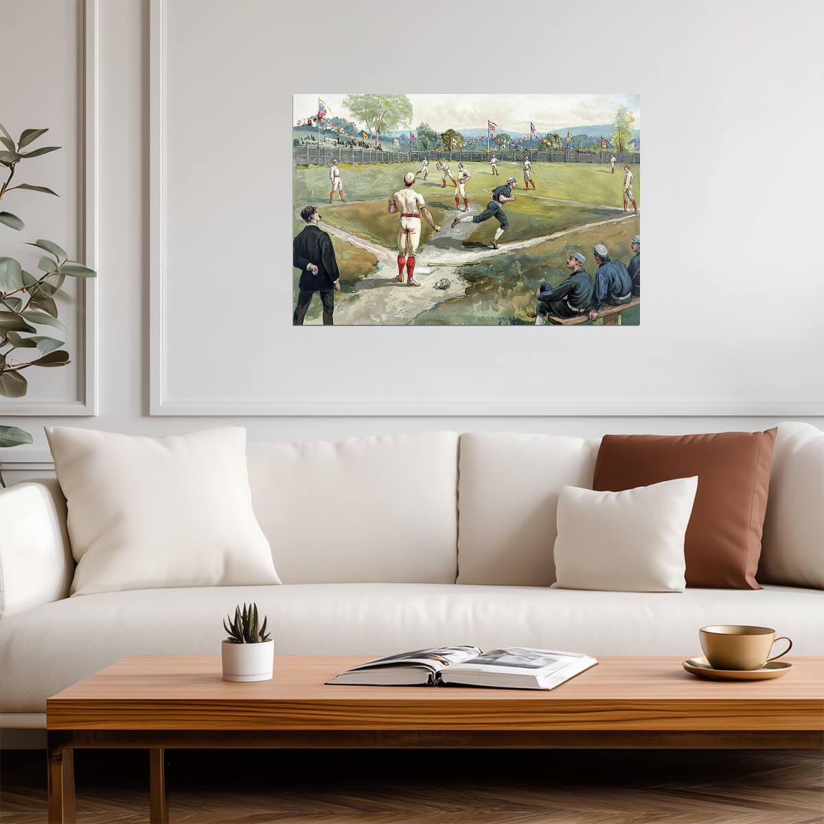 1887 Baseball Game Illustration | Vintage Sports Poster | Baseball History Wall Art - Vintage & Retro Poster