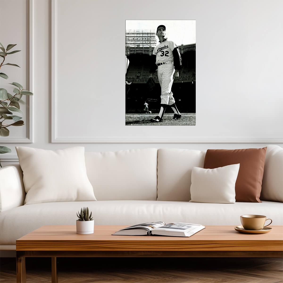 Sandy Koufax Los Angeles Dodgers | Black and White Portrait | Vintage Baseball Poster - Sports Poster