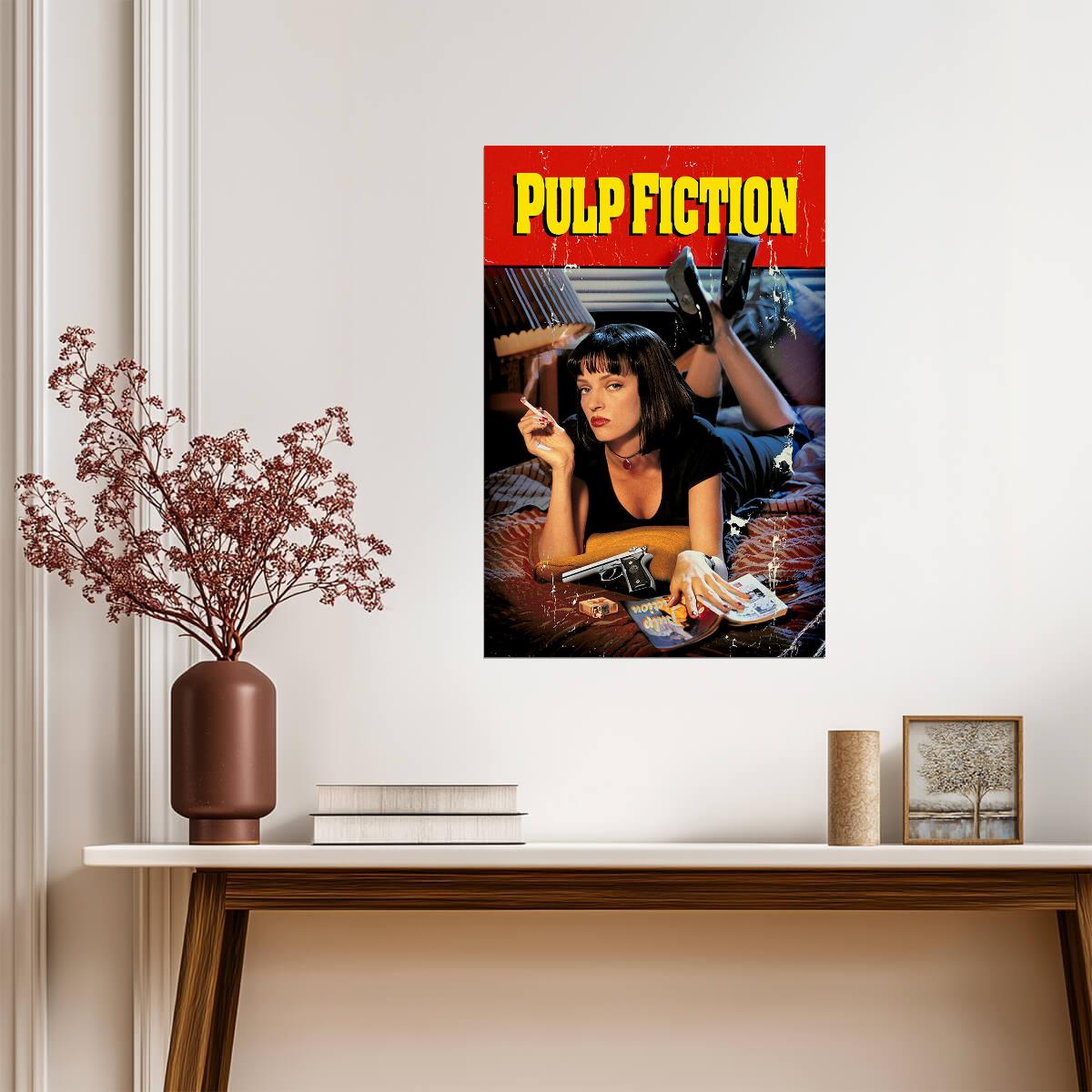 Pulp Fiction | Mia Wallace on Bed with Cigarette | Uma Thurman Movie Poster - Movies & TV Poster