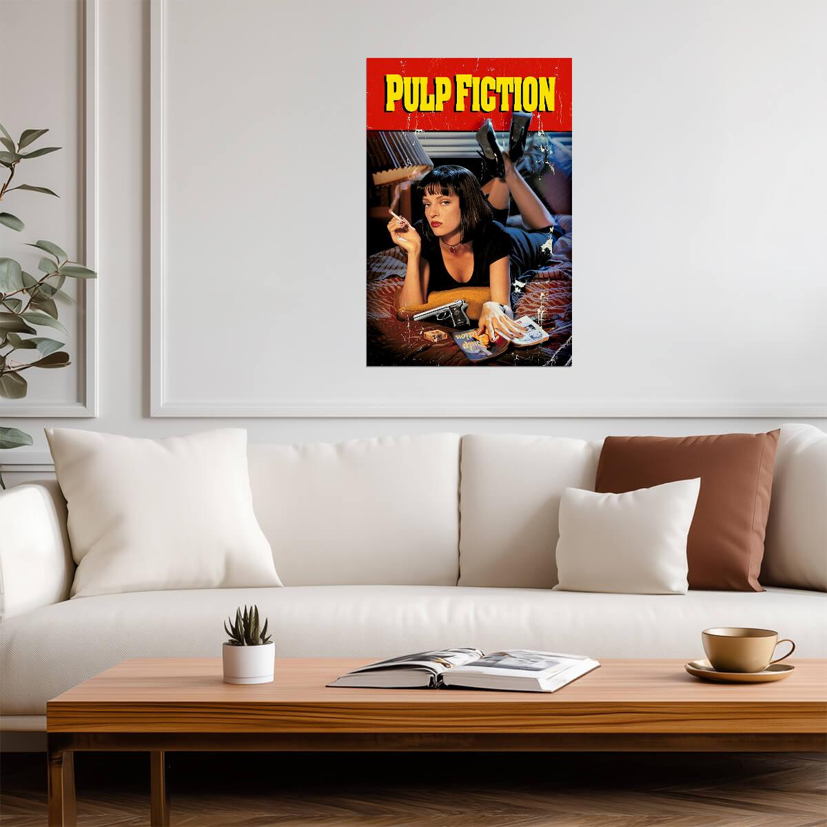 Pulp Fiction | Mia Wallace on Bed with Cigarette | Uma Thurman Movie Poster - Movies & TV Poster