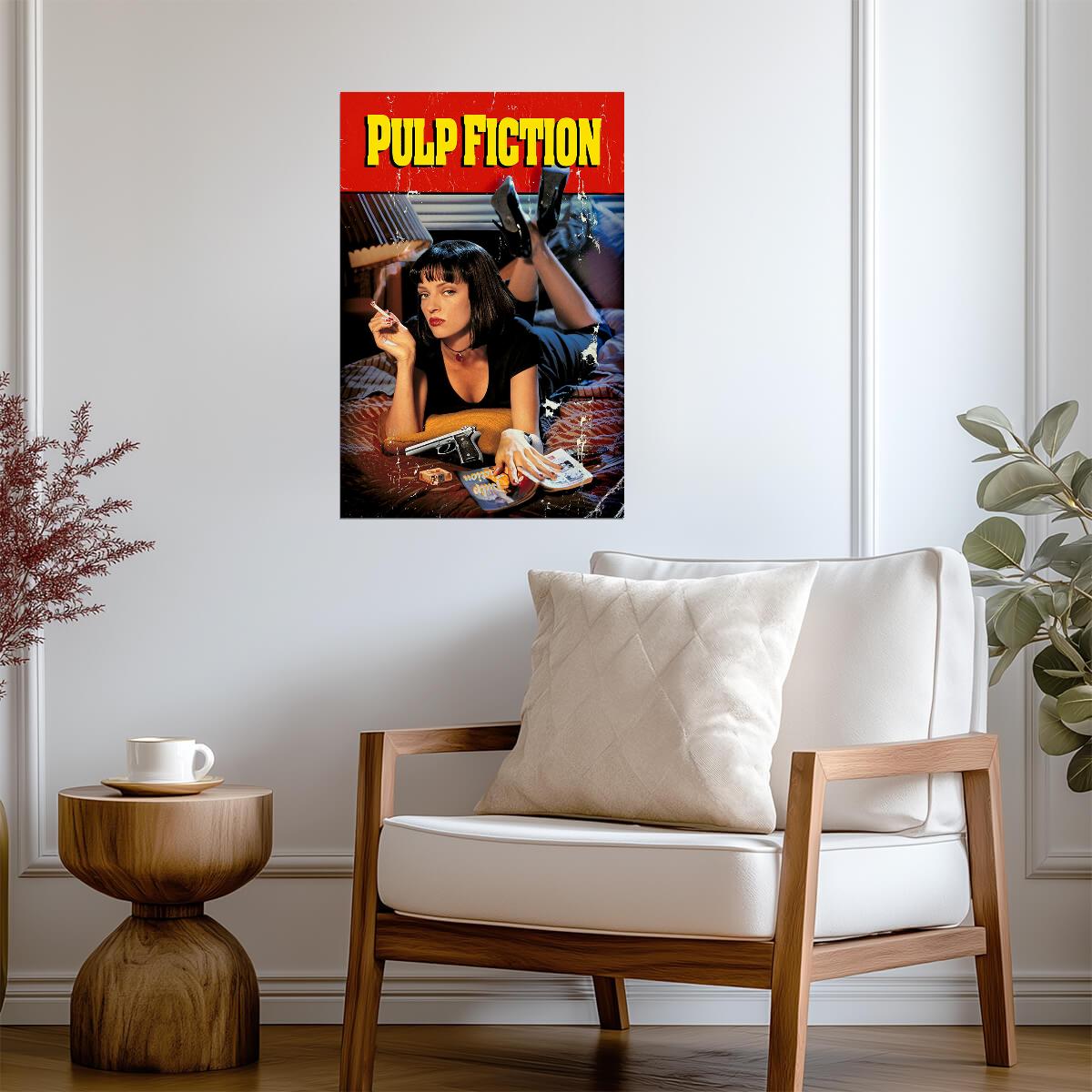 Pulp Fiction | Mia Wallace on Bed with Cigarette | Uma Thurman Movie Poster - Movies & TV Poster