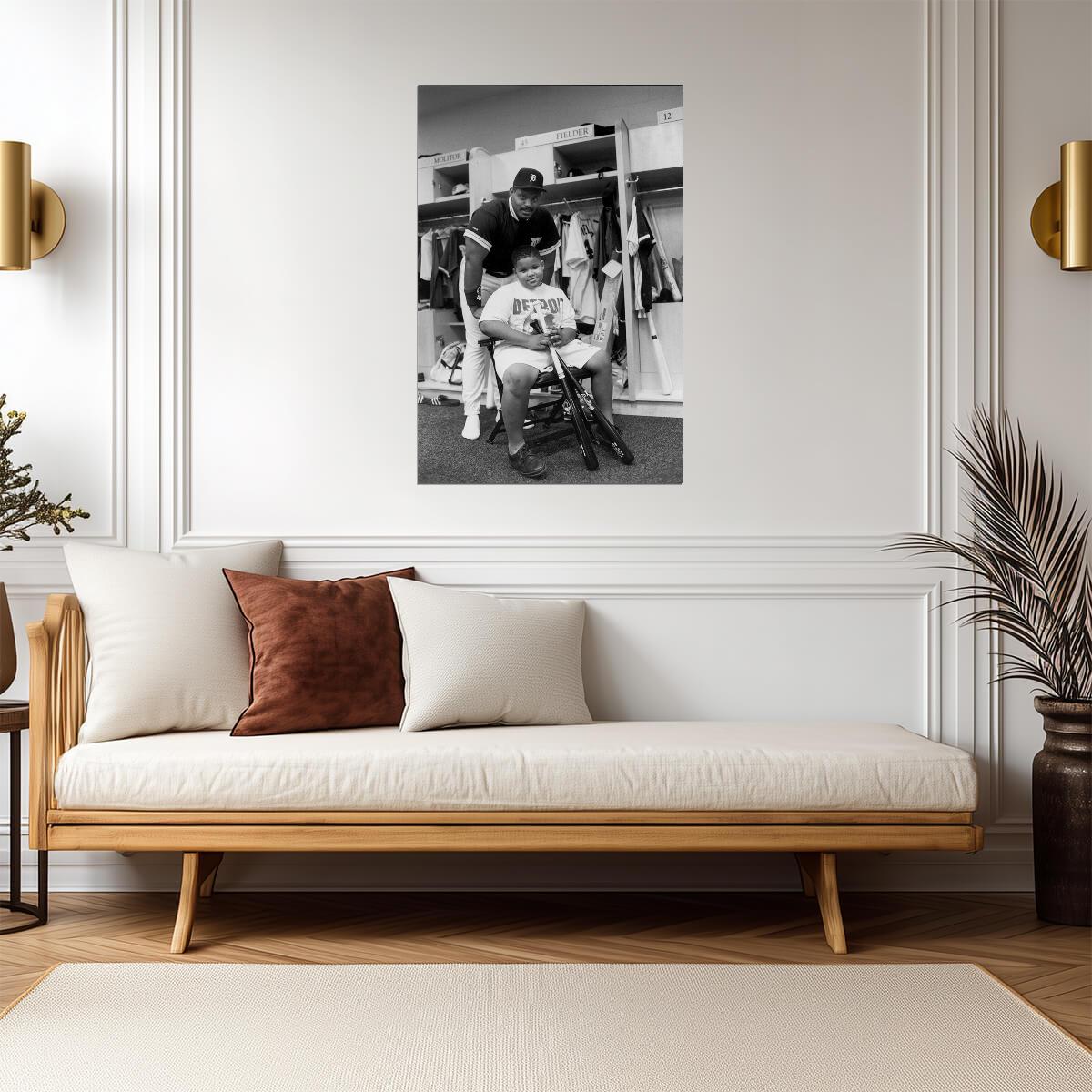 Cecil & Prince Fielder | Detroit Tigers Locker Room Photo | Black and White Poster - Vintage & Retro Poster