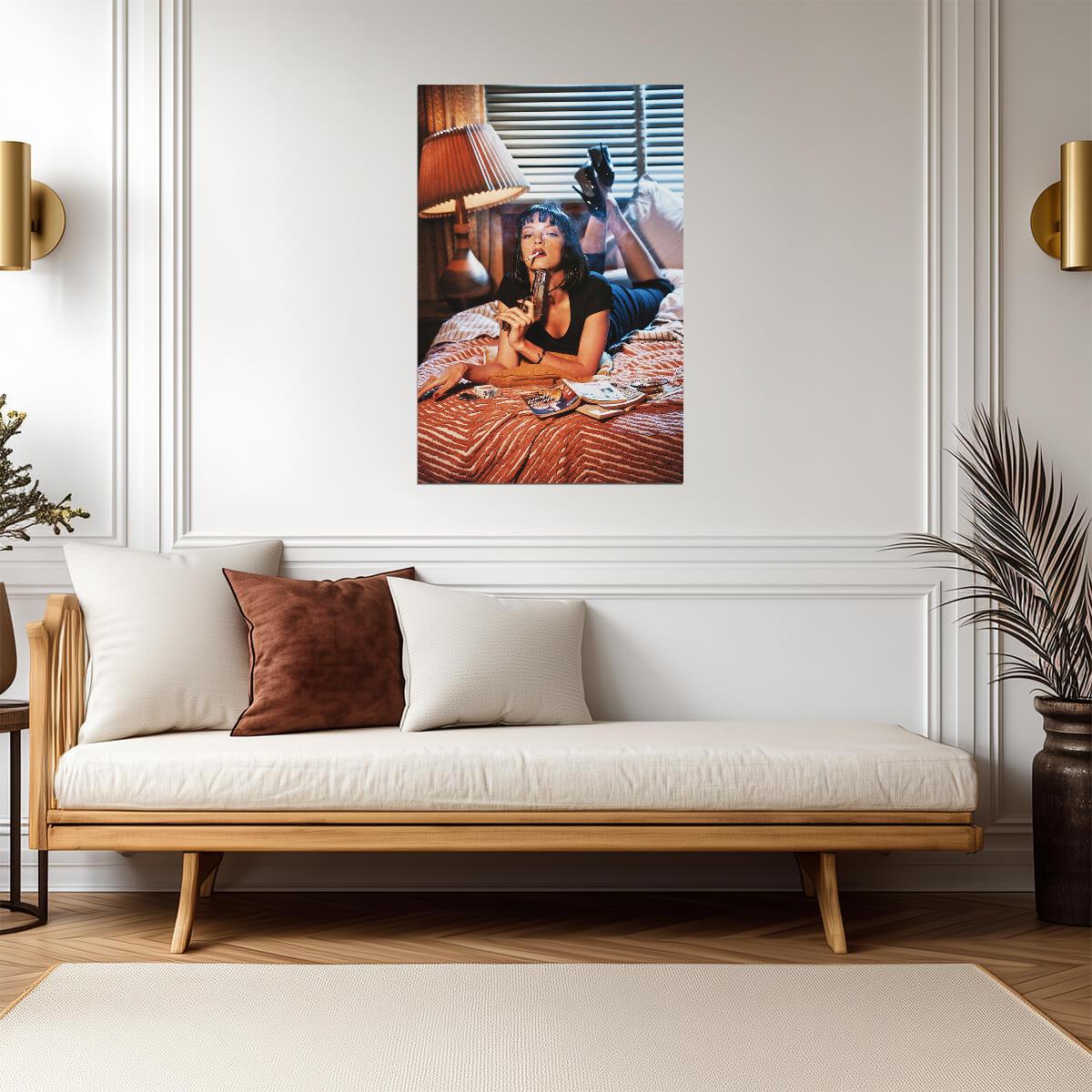 Pulp Fiction | Uma Thurman as Mia Wallace Smoking | Classic Movie Scene Poster - Movies & TV Poster