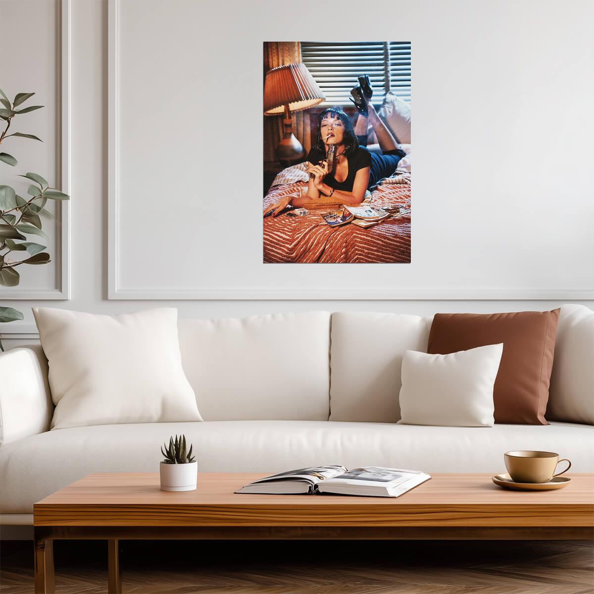 Pulp Fiction | Uma Thurman as Mia Wallace Smoking | Classic Movie Scene Poster - Movies & TV Poster