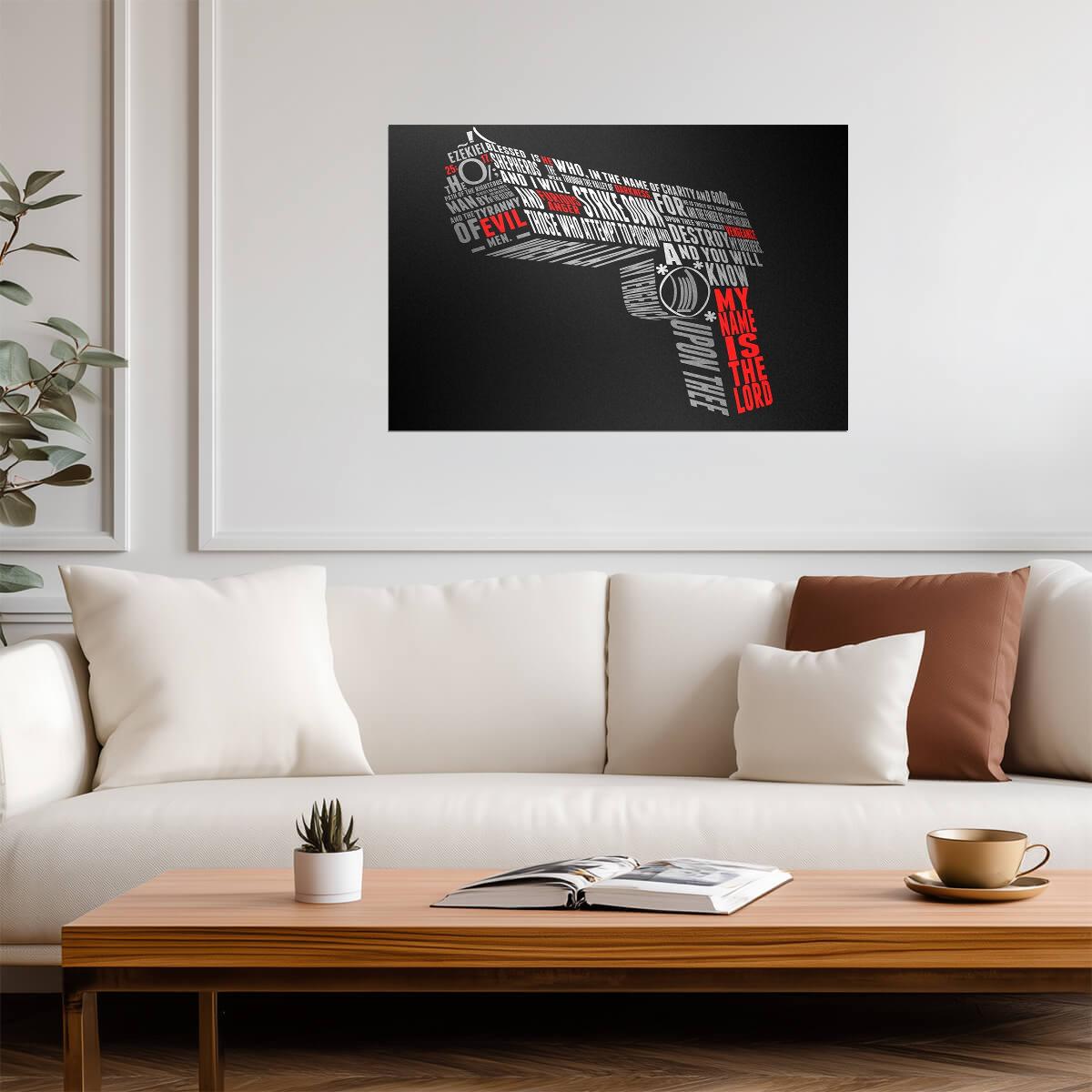 Pulp Fiction | Typographic Gun made from Movie Quotes | Wall Art Poster - Movies & TV Poster