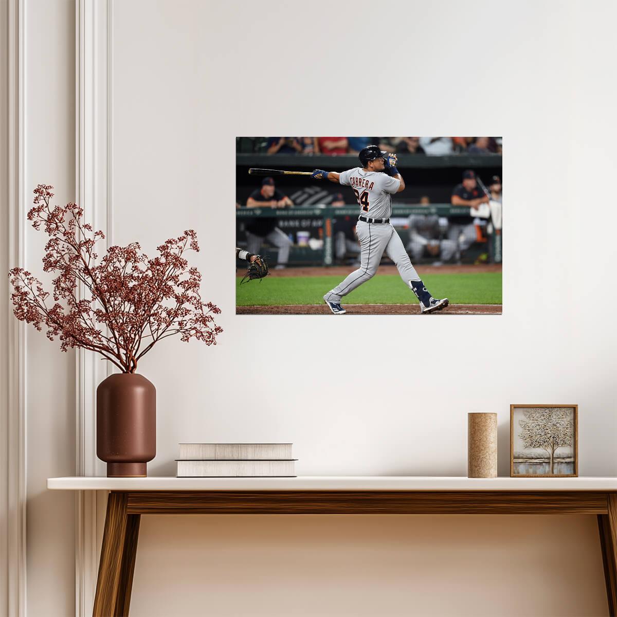 Miguel Cabrera Detroit Tigers | Hitting Action Shot | Baseball Legend Poster - Sports Poster