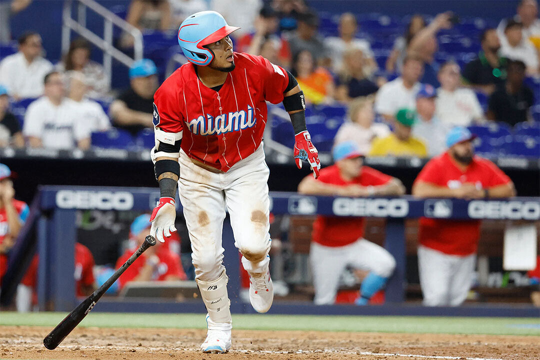 Luis Arraez Miami Marlins | Game Action Photo | Baseball Player Poster - Sports Poster