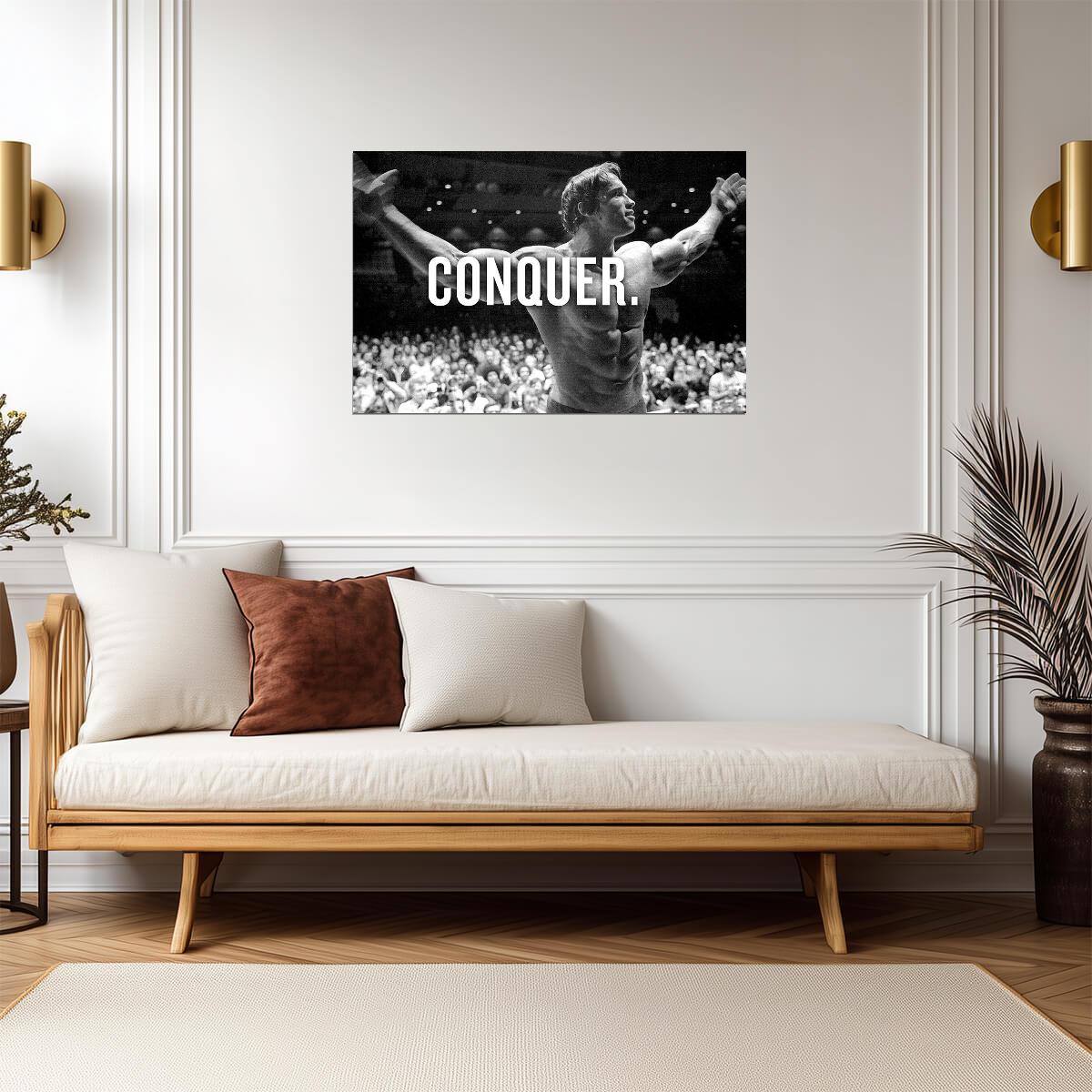Arnold Schwarzenegger "Conquer" | Bodybuilding Motivation | Gym Wall Art Poster - Sports Poster