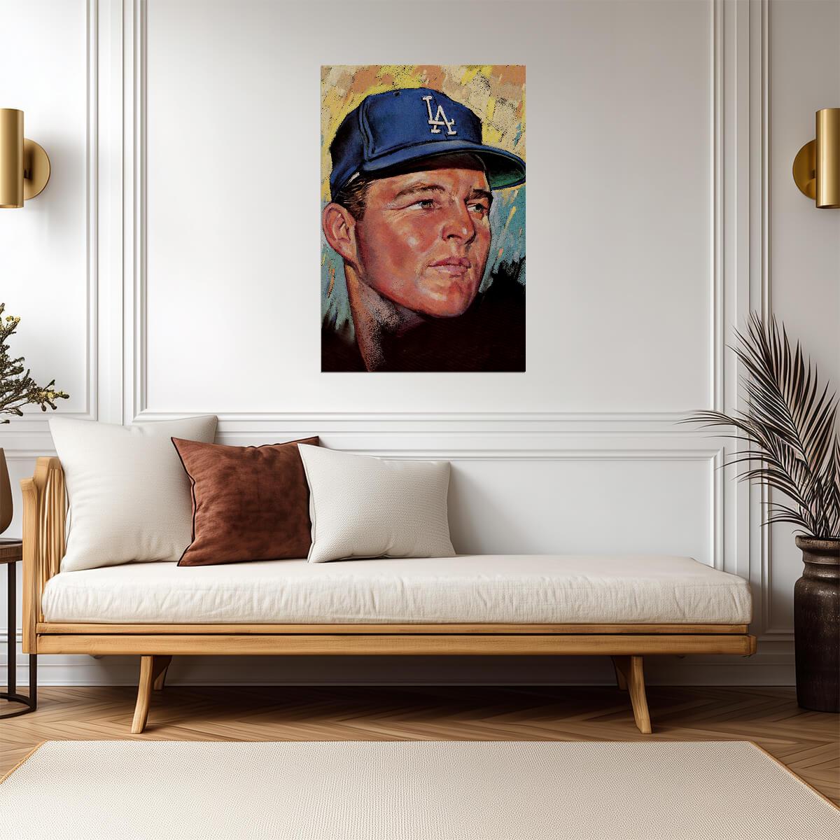 Don Drysdale Painted Portrait | Los Angeles Dodgers Poster | Vintage Baseball Fan Art - Vintage & Retro Poster