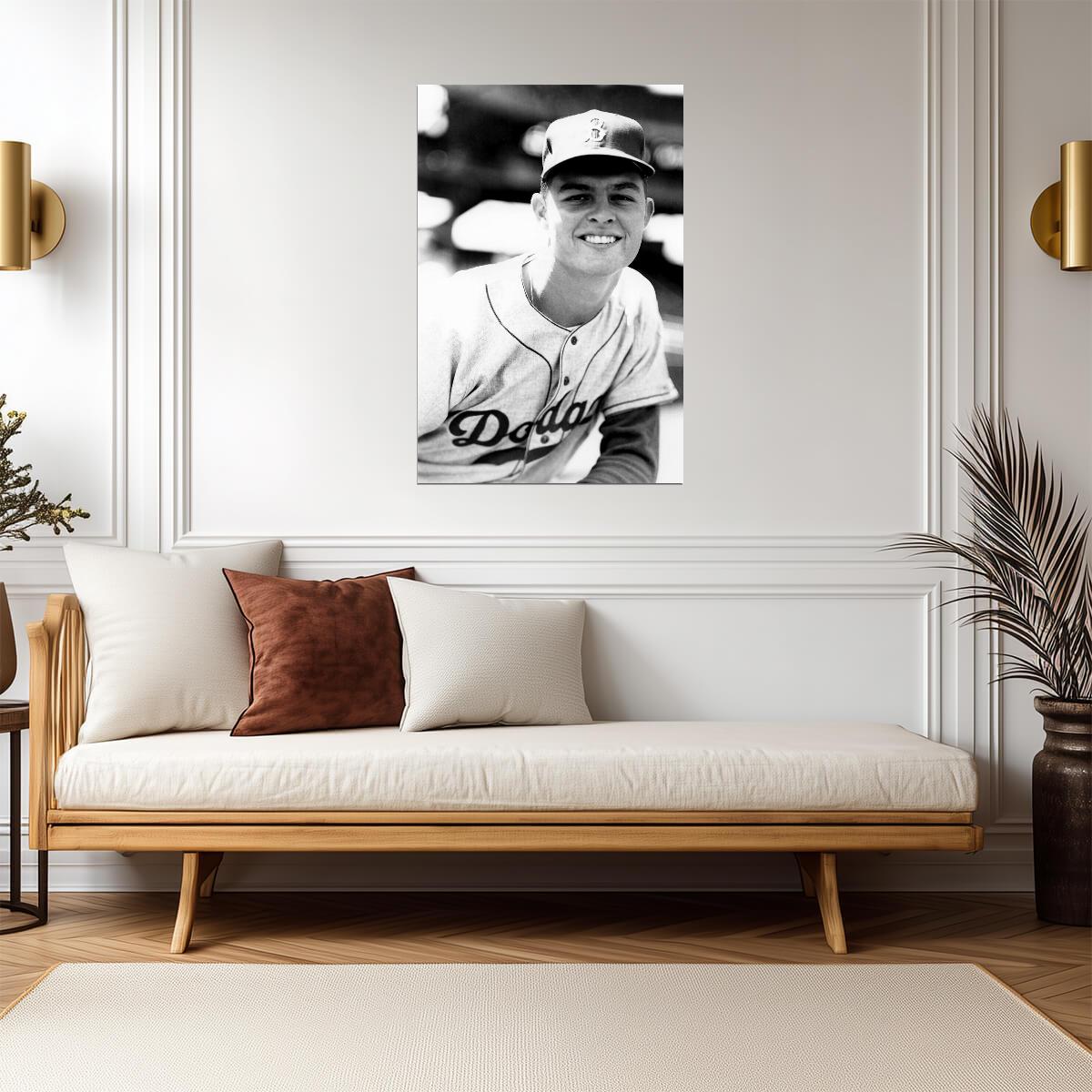 Young Don Drysdale Portrait | Los Angeles Dodgers | Black and White Photo Poster - Vintage & Retro Poster